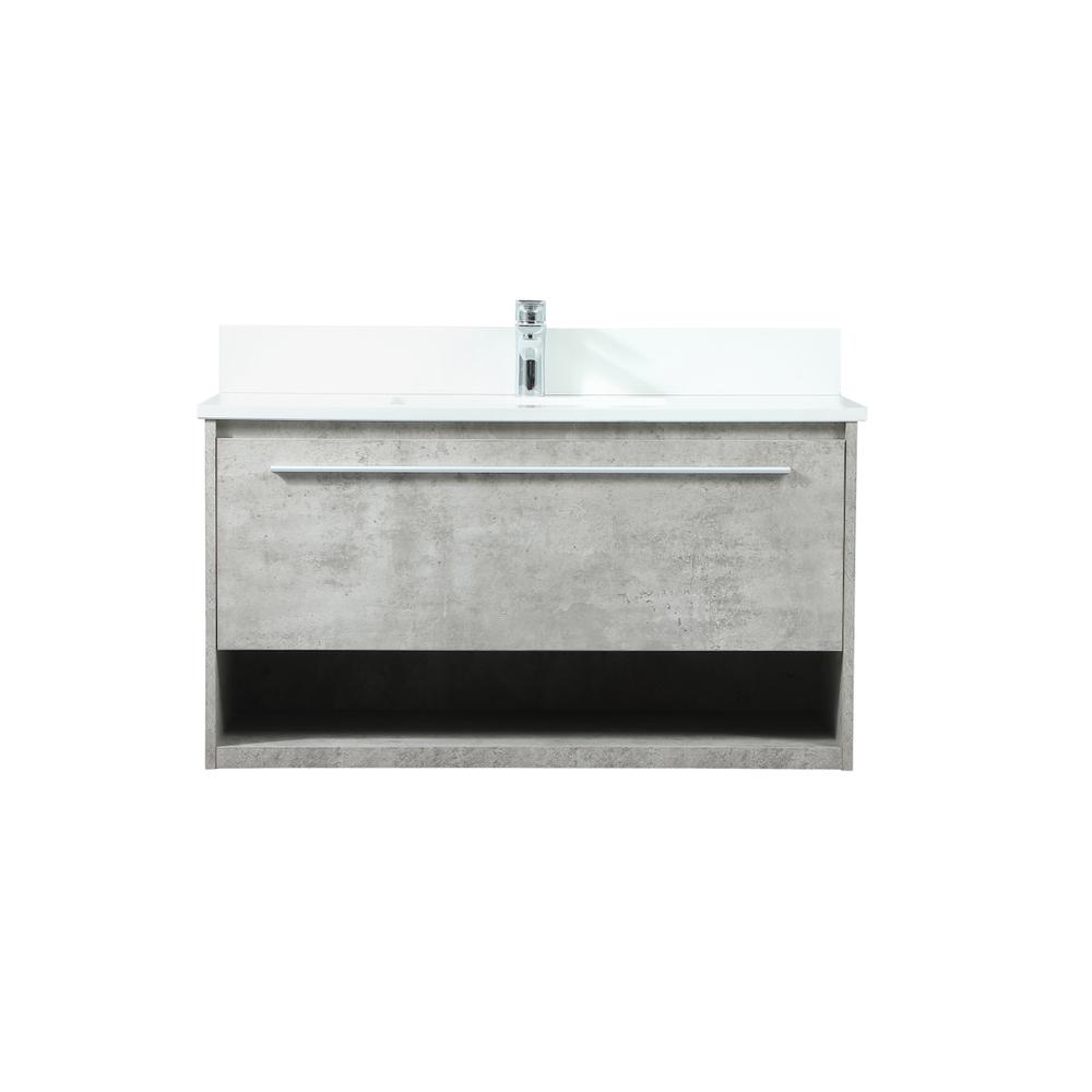 36 inch Single bathroom vanity in concrete grey with backsplash. Picture 1