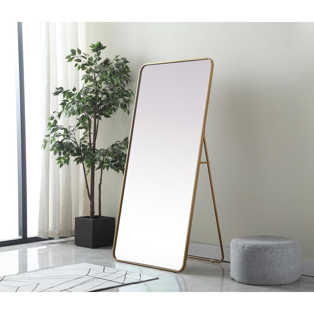 Soft Corner Metal Rectangle Full Length Mirror 30x60 Inch in Brass. Picture 2