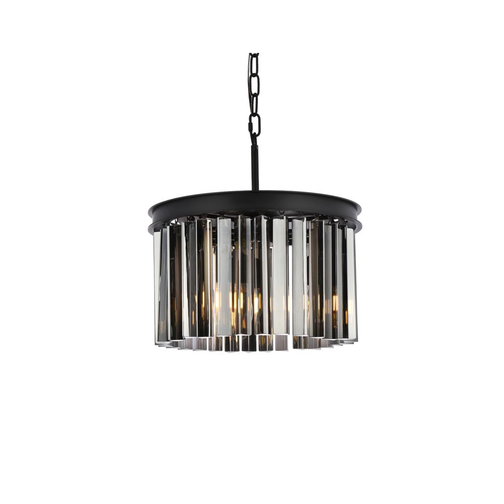 Sydney 3 light Matte Black Pendant Silver Shade (Grey) Royal Cut Crystal. Picture 2