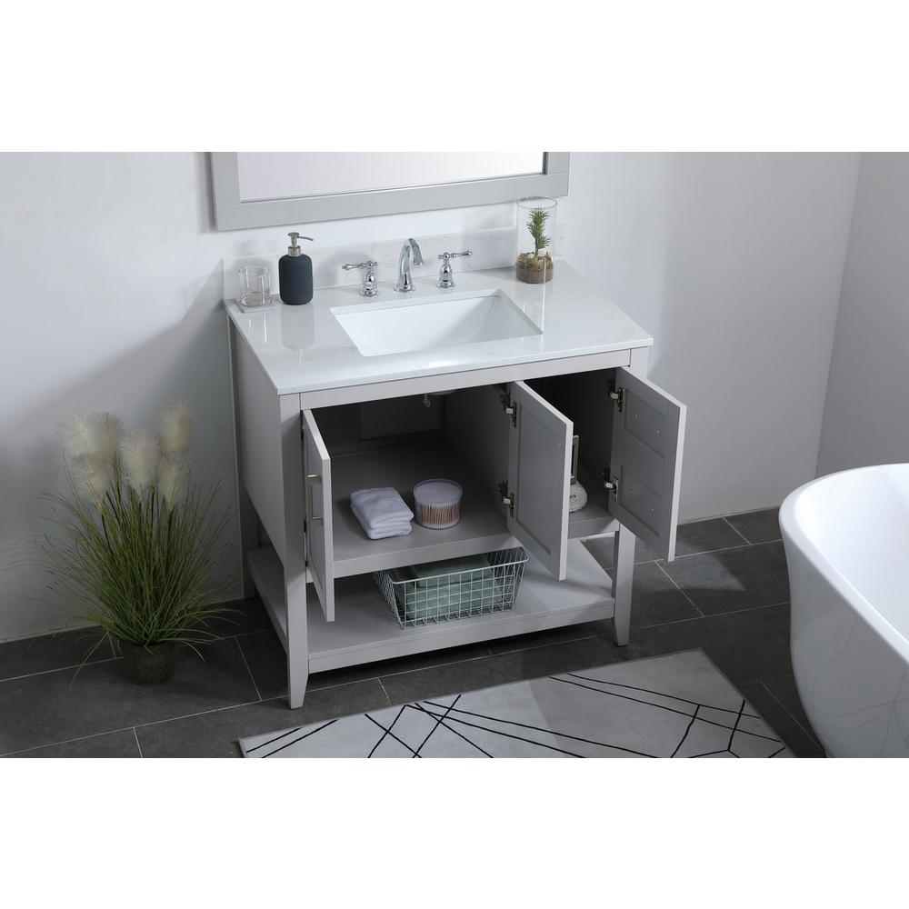 36 inch Single Bathroom Vanity in Grey with Backsplash. Picture 3