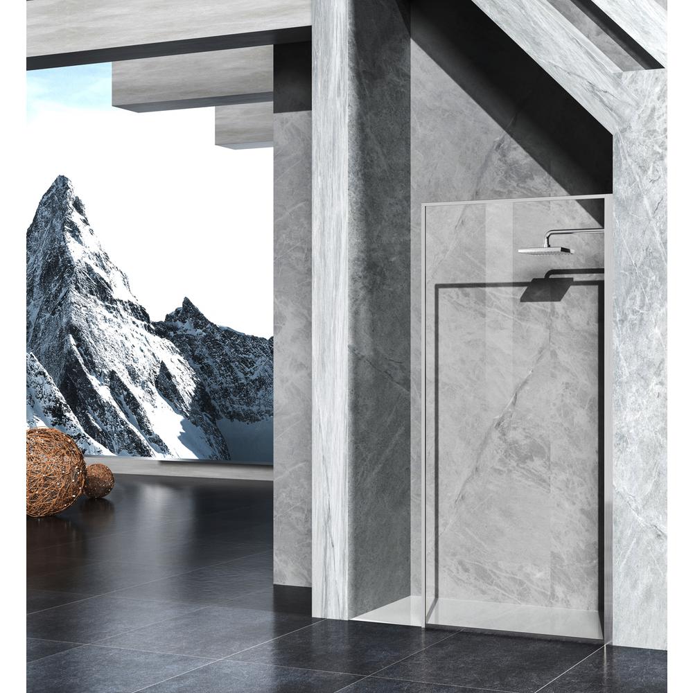 Fixed framed shower door 35 x 76 Brushed Nickel. Picture 2