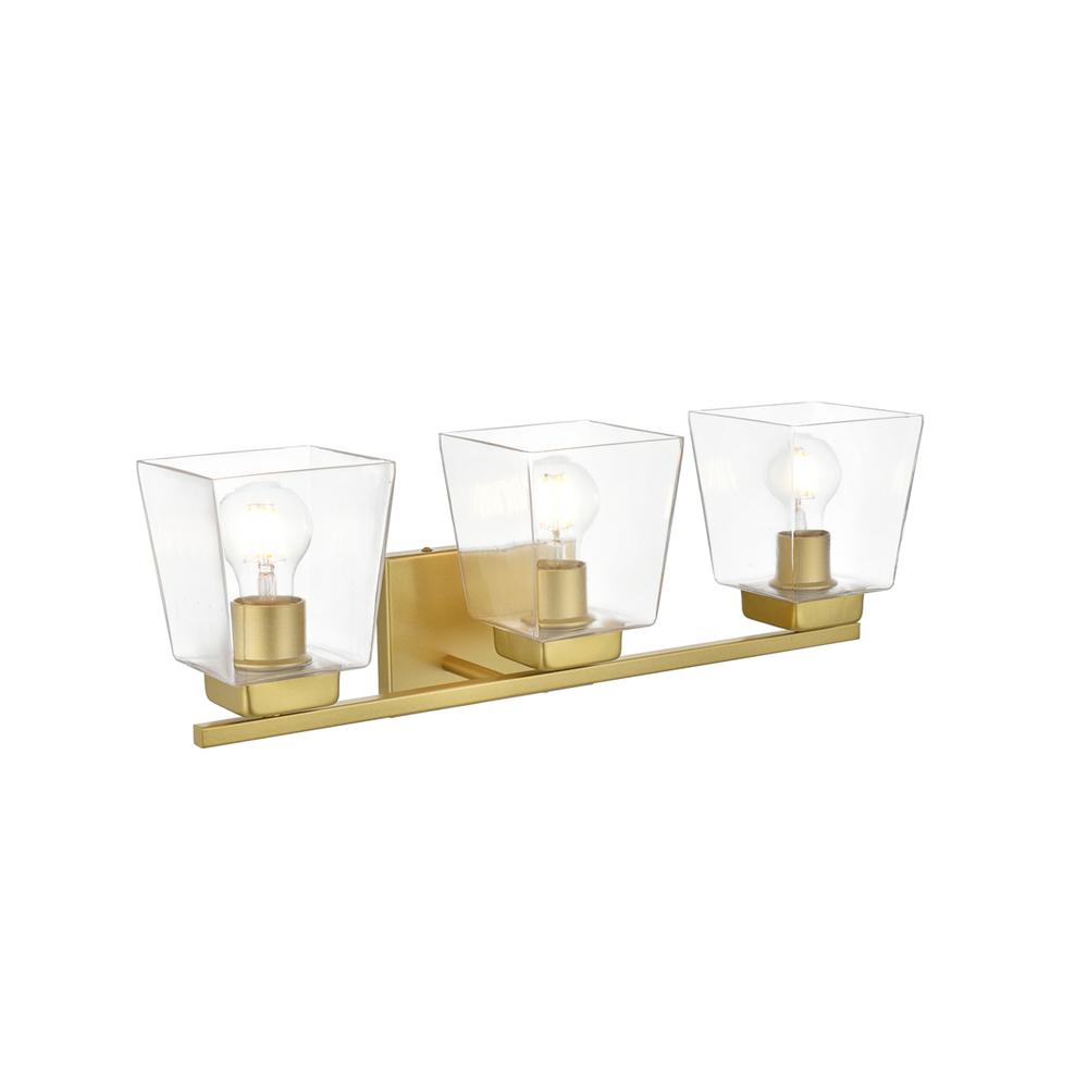 Merrick 3 light Brass and Clear Bath Sconce. Picture 3