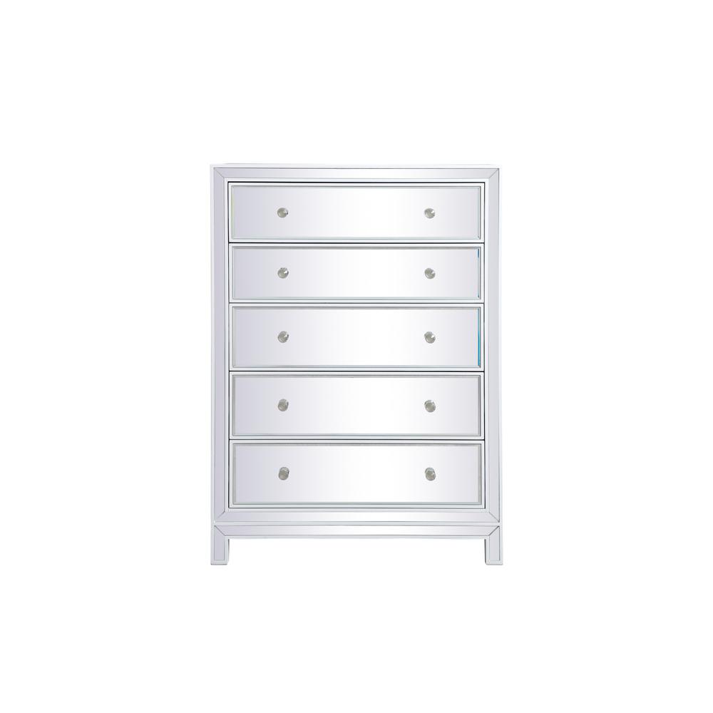 34 inch mirrored five drawer cabinet in white. Picture 1