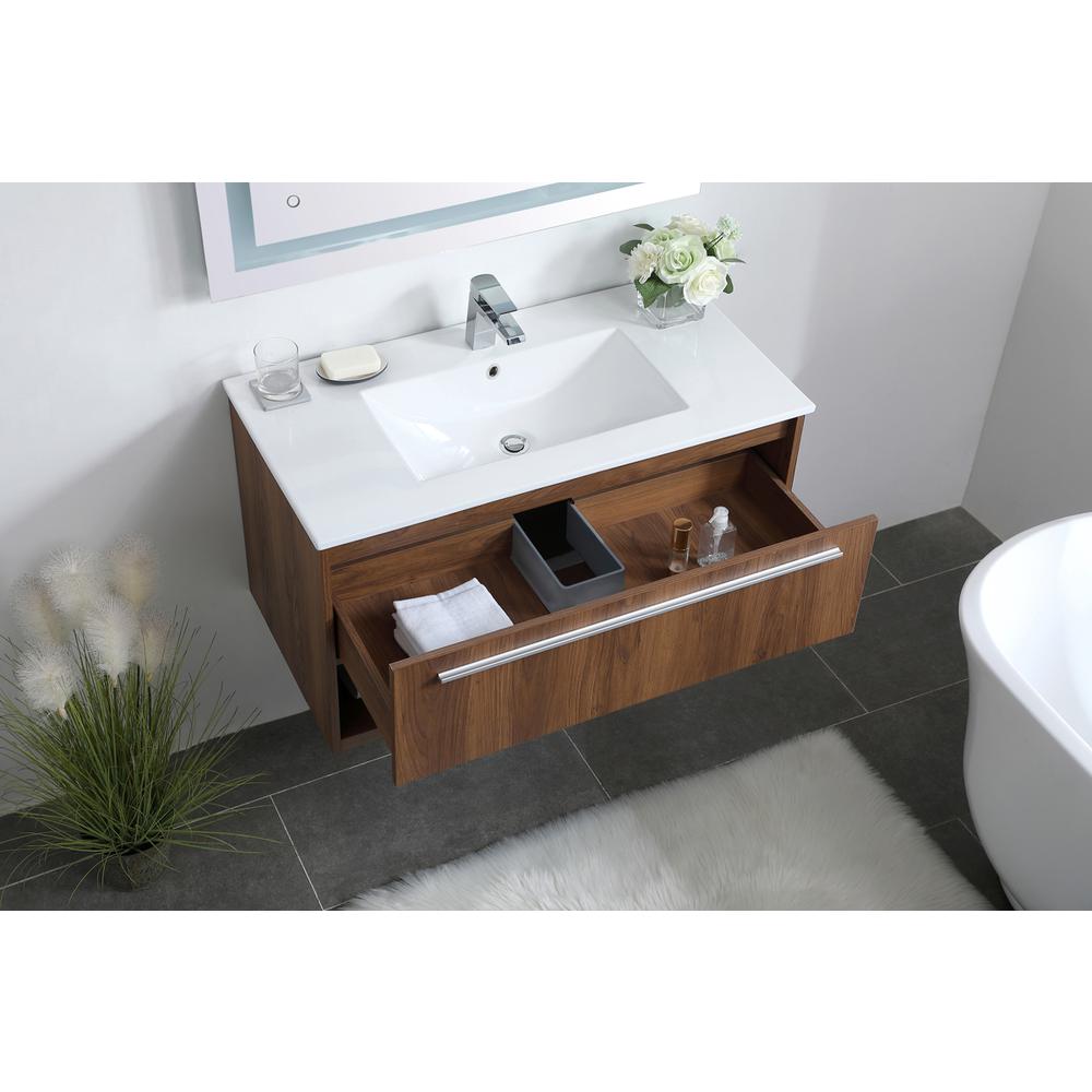 36 inch  Single Bathroom Vanity in Walnut Brown. Picture 3