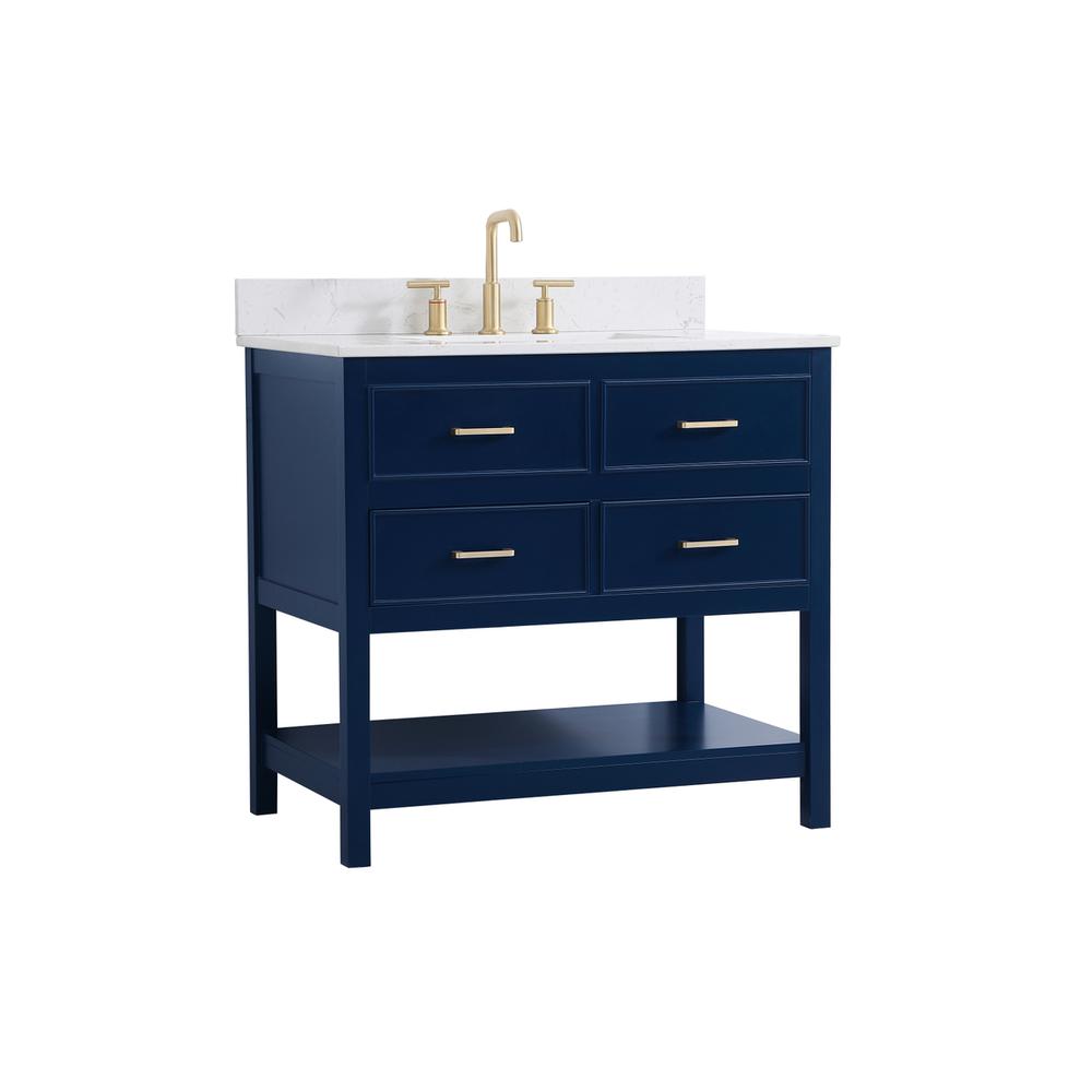 36 inch Single bathroom vanity in blue with backsplash. Picture 7