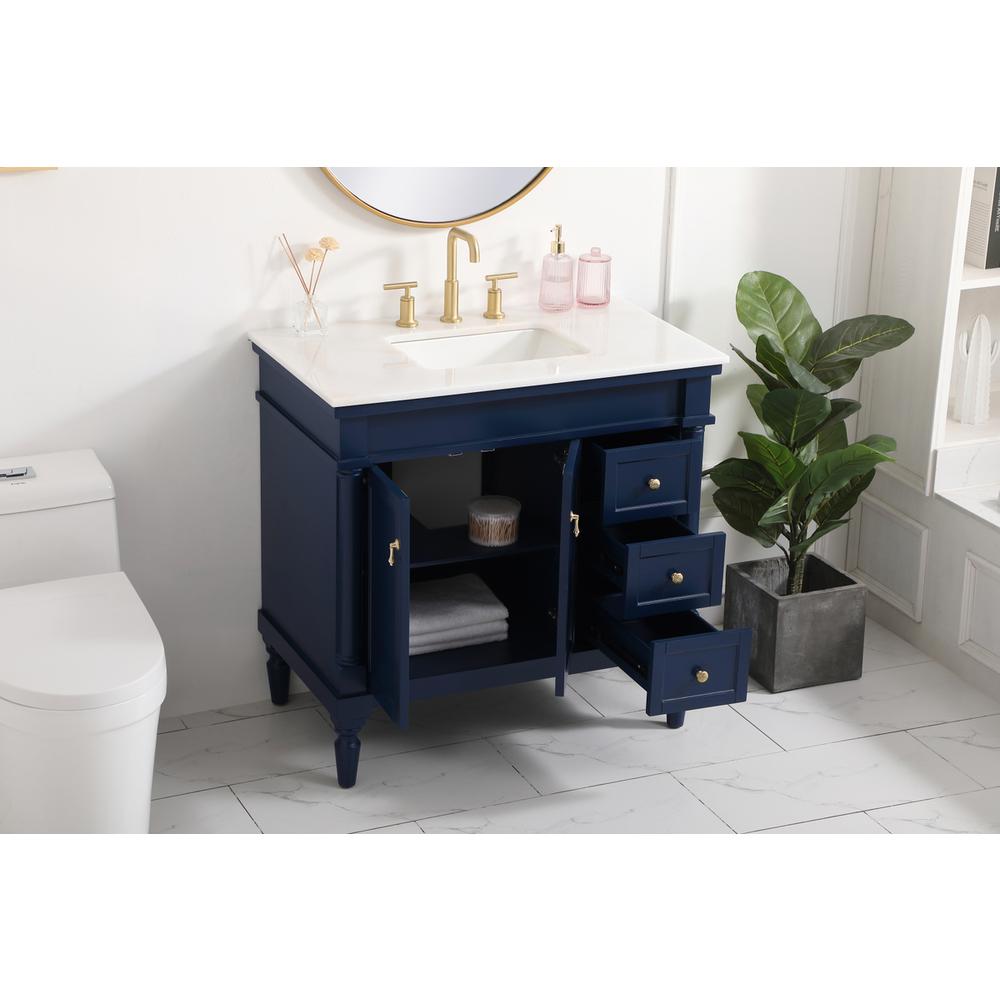 36 inch Single bathroom vanity in blue. Picture 3