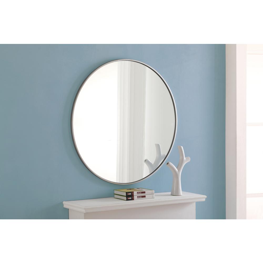Metal frame Round Mirror 36 inch Silver finish. Picture 3