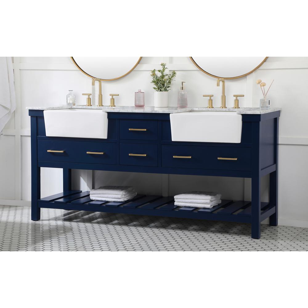 72 inch double bathroom vanity in blue. Picture 2