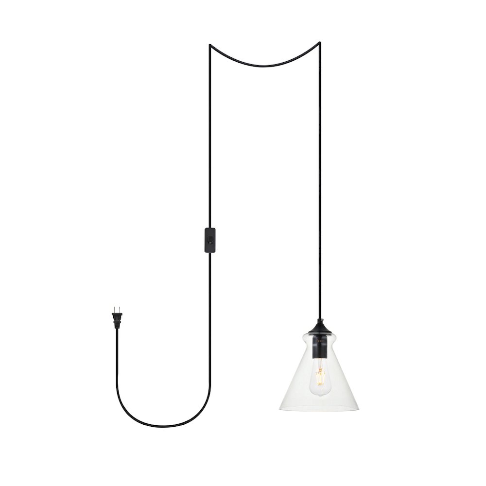 Destry 1 Light Black Plug-In Pendant With Clear Glass. Picture 1