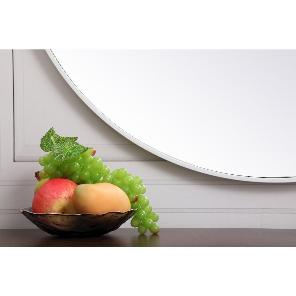Metal Frame Round Mirror With Decorative Hook 39 Inch In White. Picture 4