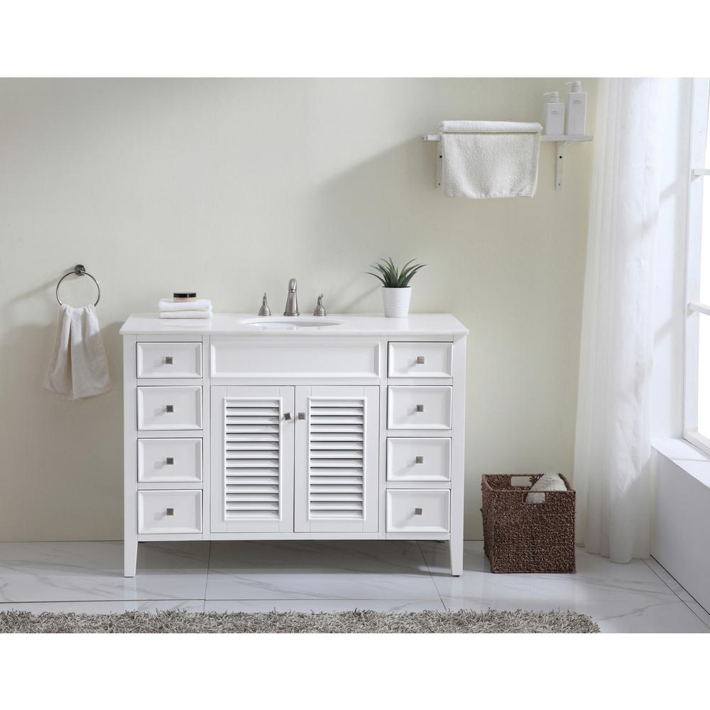 48 inch Single Bathroom vanity in White with ivory white engineered marble. Picture 10