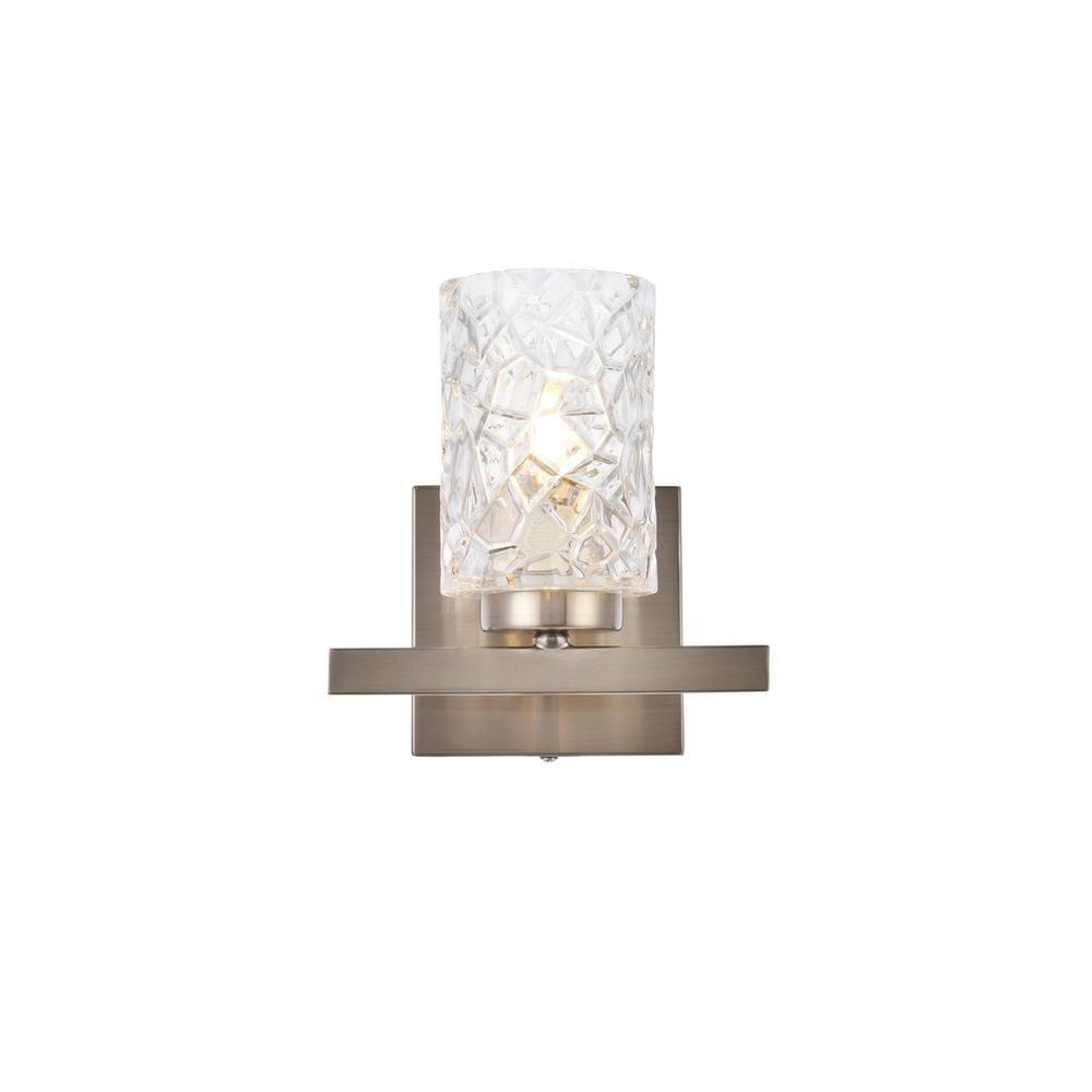 Cassie 1 light bath sconce in satin nickel with clear shade. Picture 1