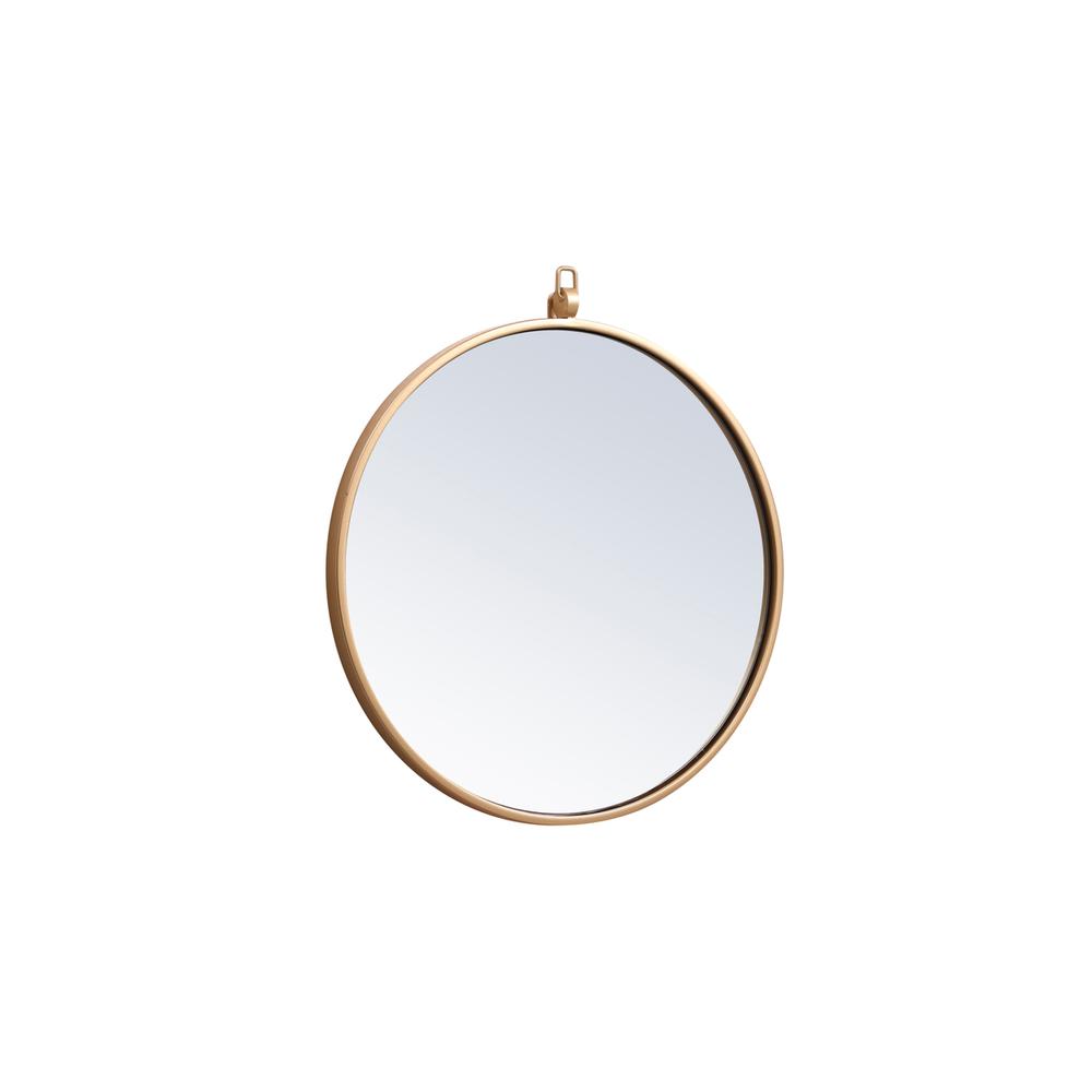 Metal frame round mirror with decorative hook 18 inch in Brass. Picture 5