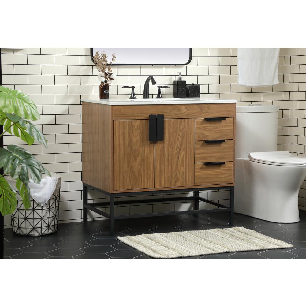 36 inch Single bathroom vanity in walnut brown. Picture 2