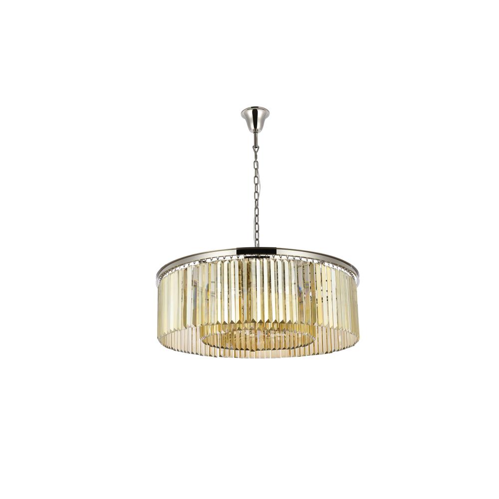 Sydney 10 light polished nickel Chandelier Golden Teak (Smoky) Royal Cut Crystal. Picture 6