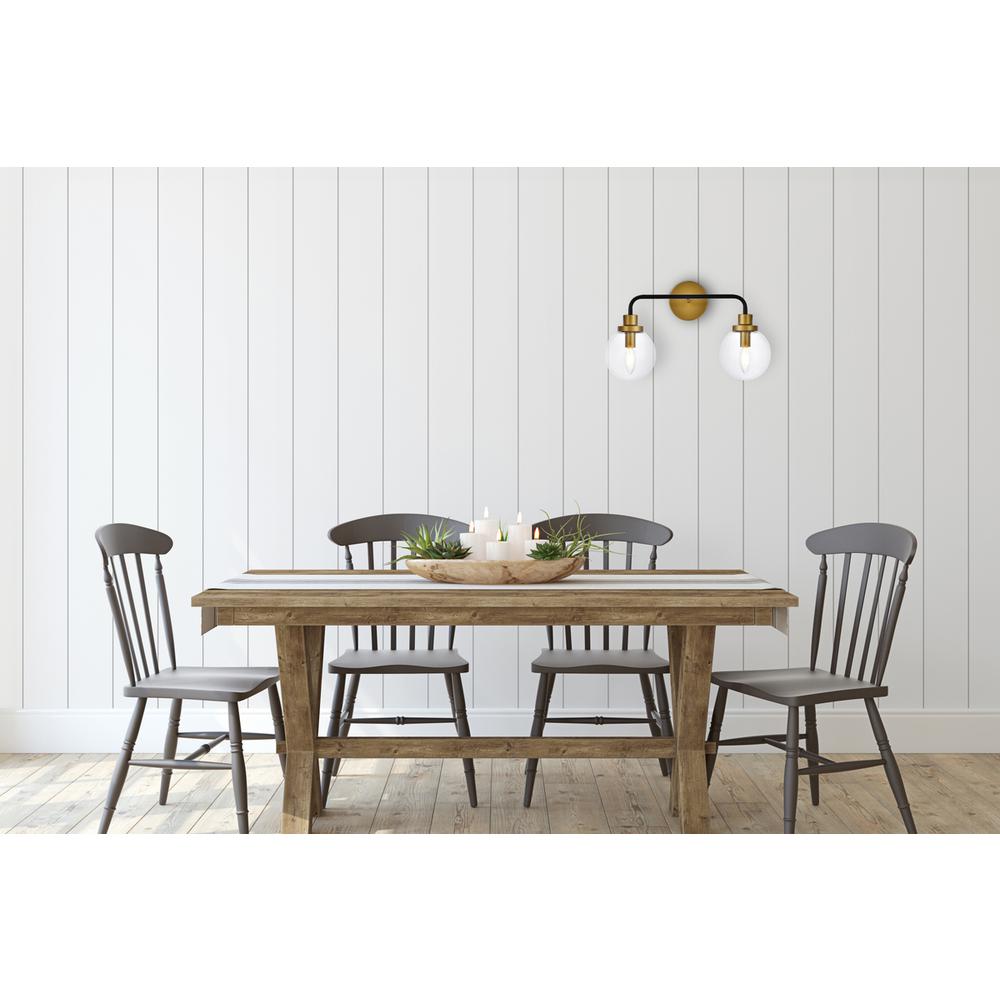 Hanson 2 lights bath sconce in black with brass with clear shade. Picture 6