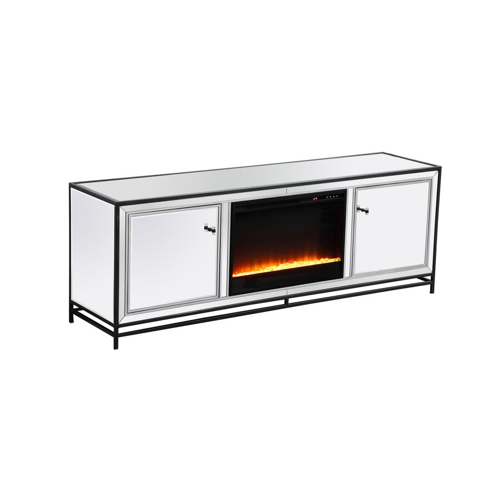 James 72 in. mirrored tv stand with crystal fireplace in black. Picture 7