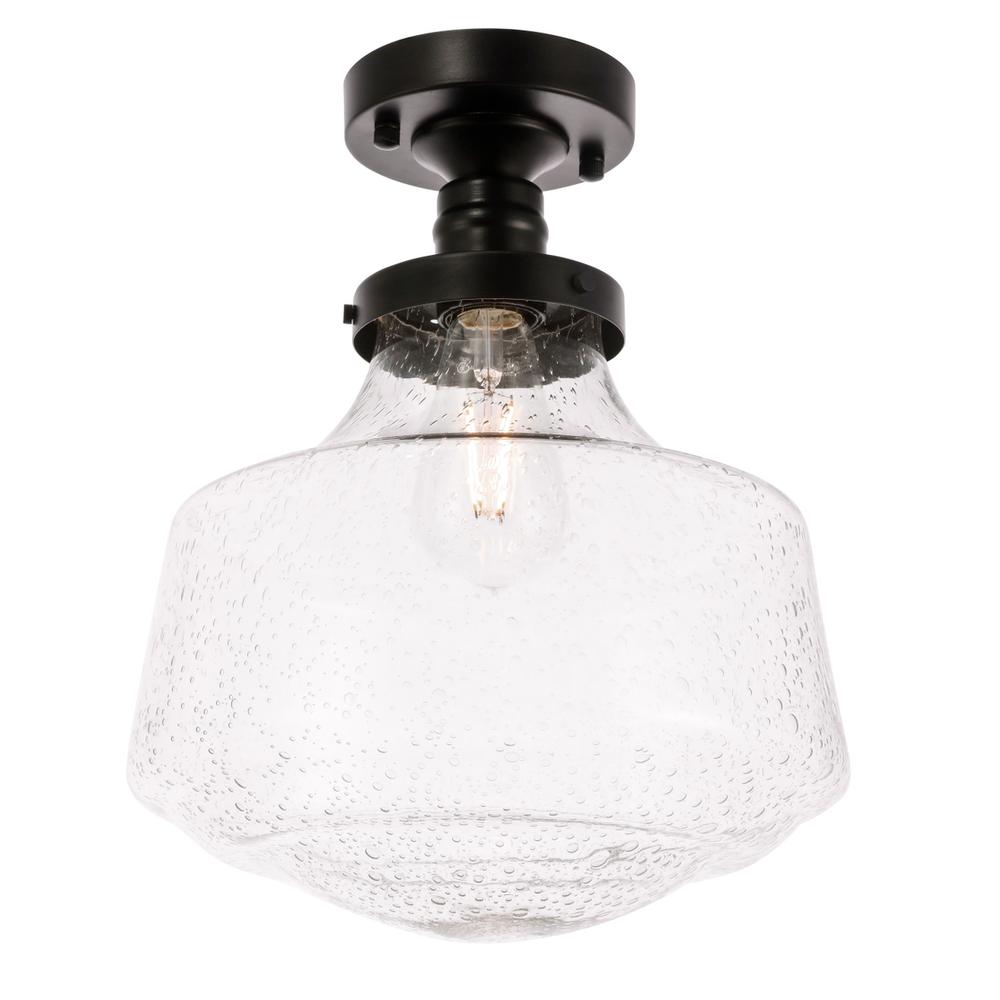 Lyle 1 light Black and Clear seeded glass Flush mount. Picture 5