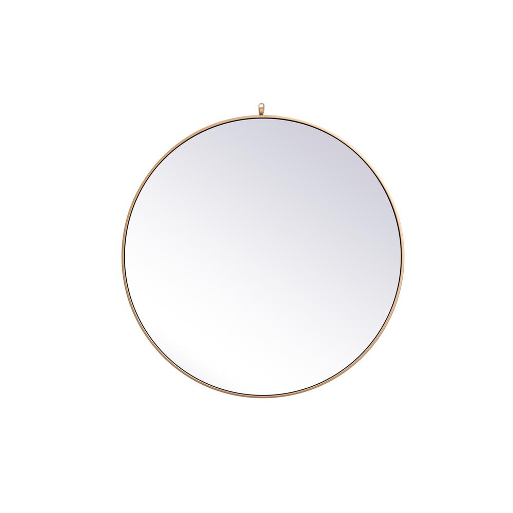 Metal frame round mirror with decorative hook 39 inch in Brass. Picture 1
