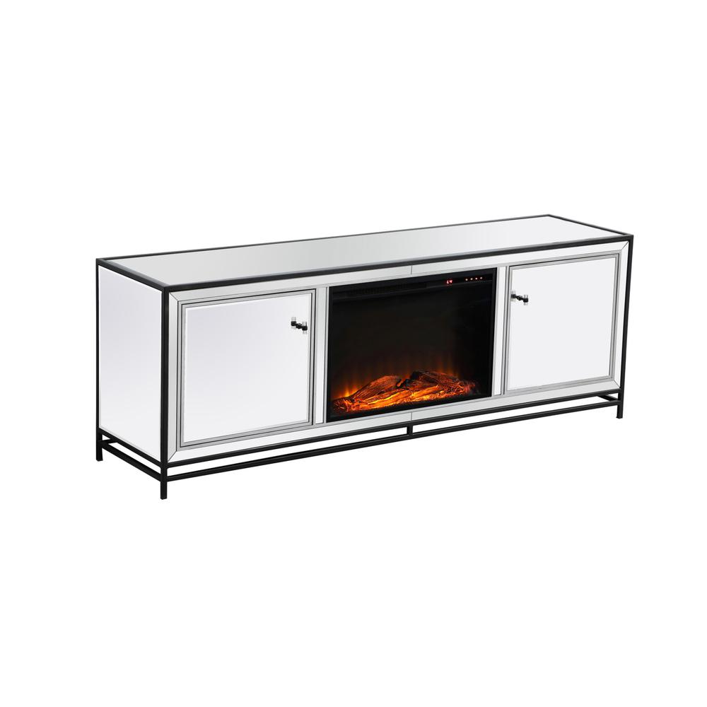 James 72 in. mirrored tv stand with wood fireplace in black. Picture 7
