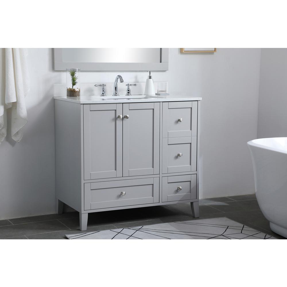 36 inch Single Bathroom Vanity in Grey with Backsplash. Picture 2