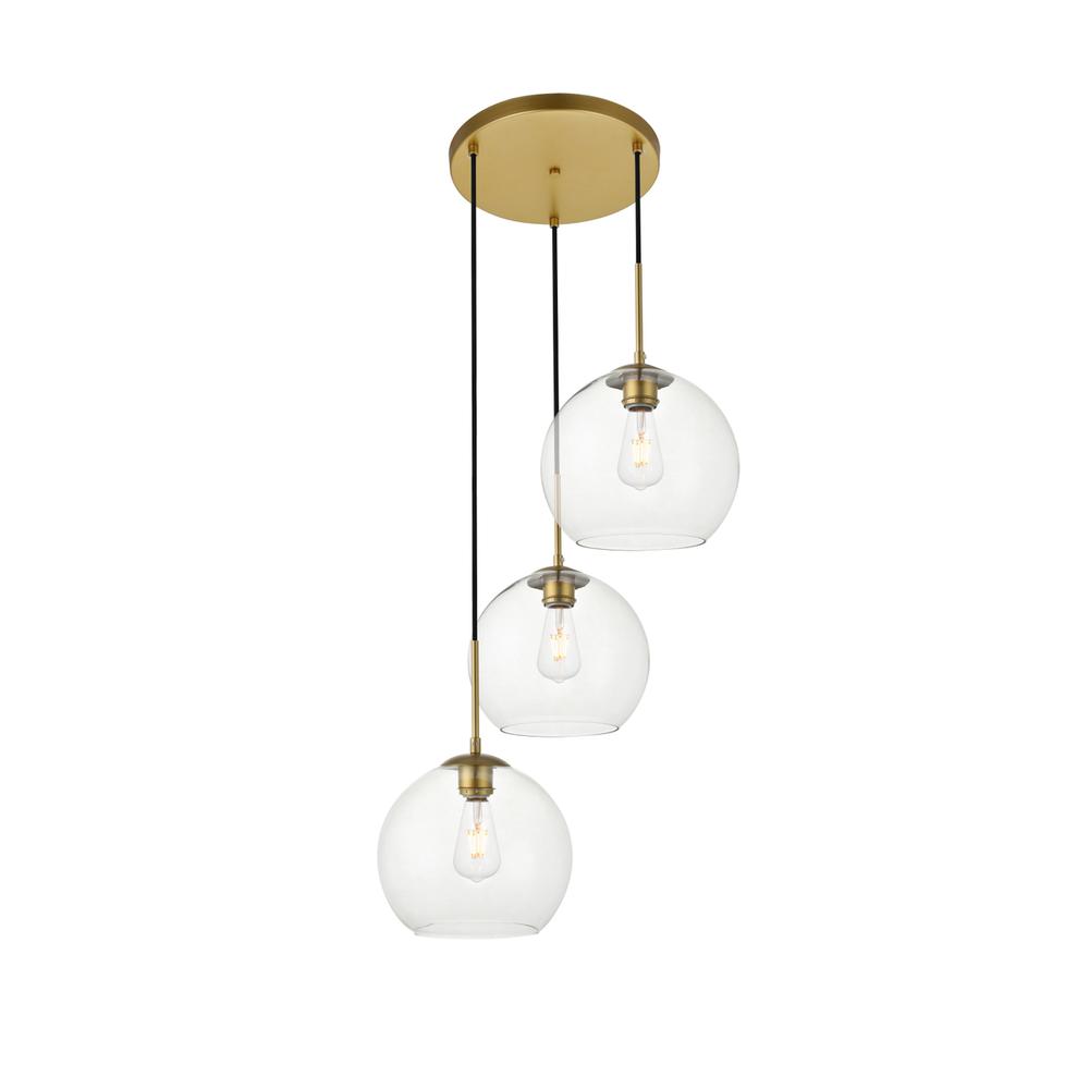 Baxter 3 Lights Brass Pendant With Clear Glass. Picture 2