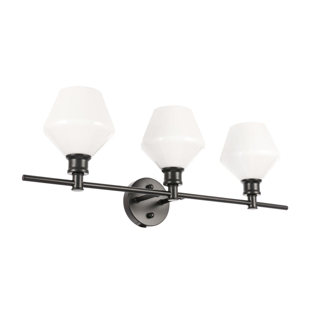 Gene 3 light Black and Frosted white glass Wall sconce. Picture 6