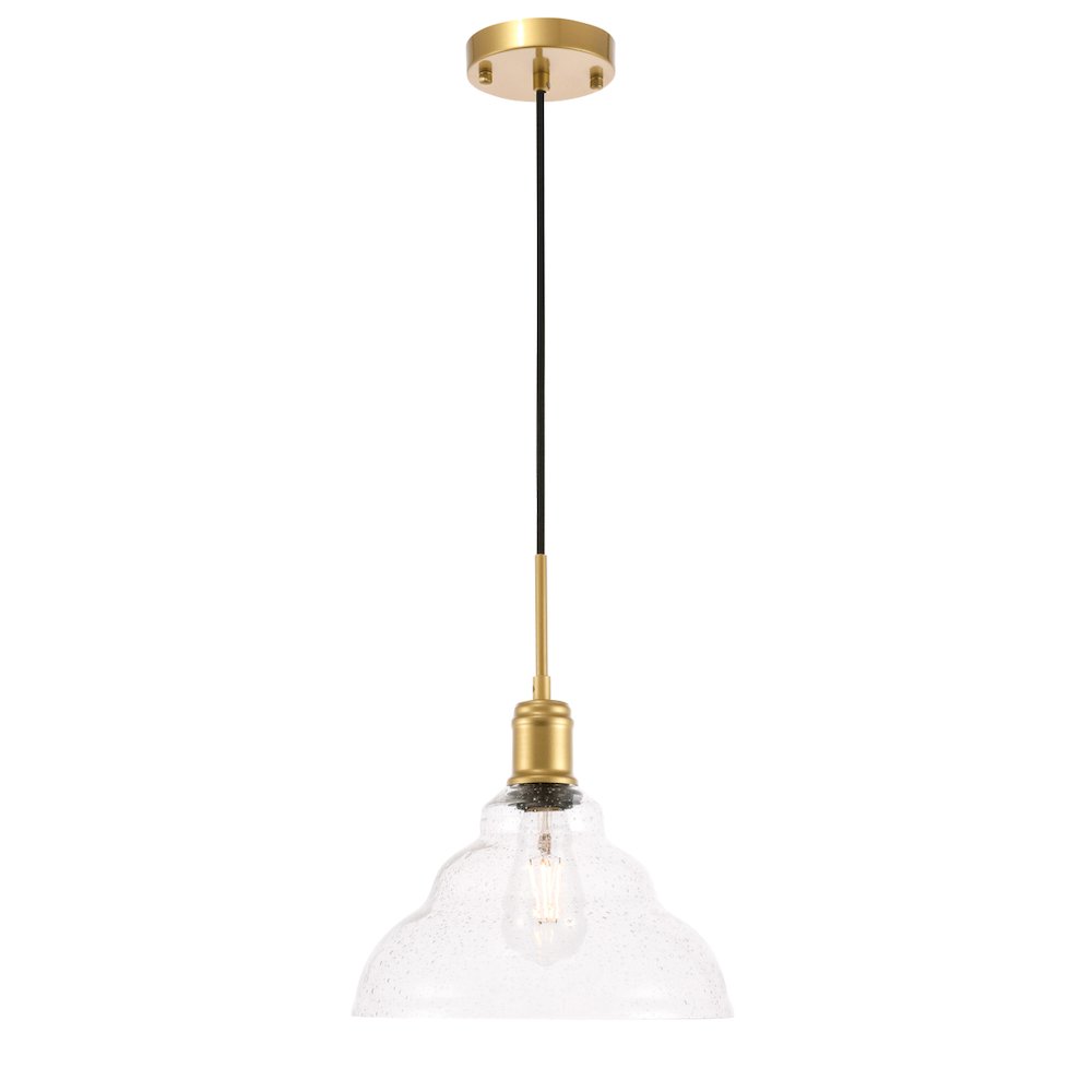 Gil 1 Light Brass And Clear Seeded Glass Pendant. Picture 1