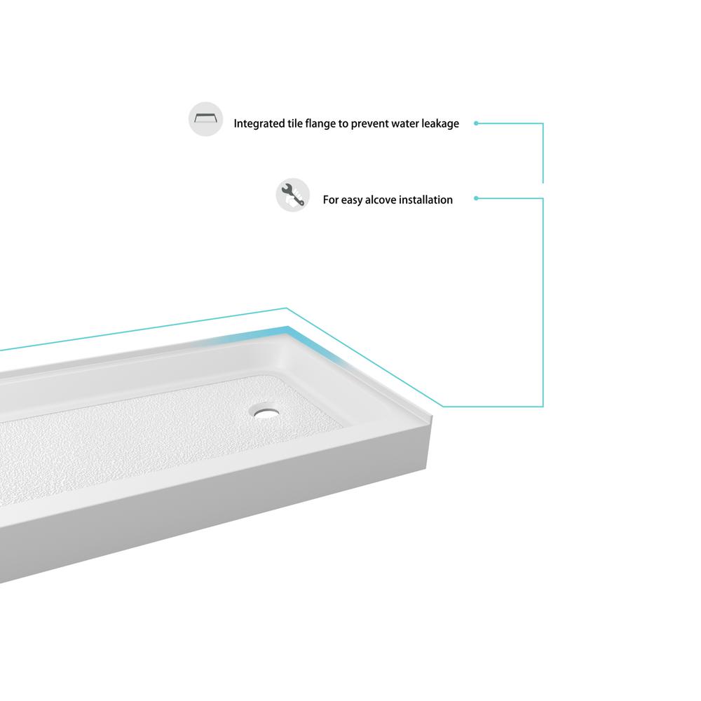 60x36 inch Single threshold shower tray right drain in glossy white. Picture 4