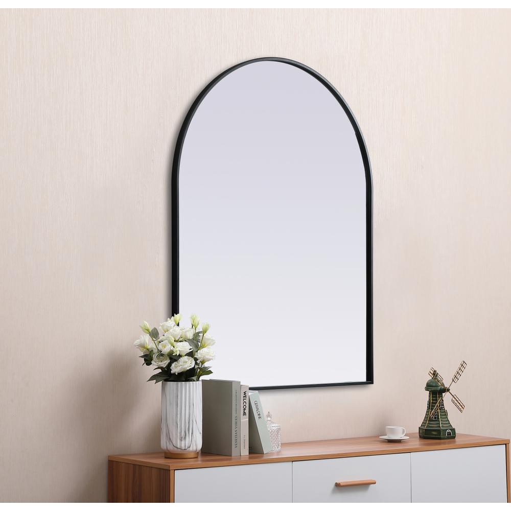 Metal Frame Arch Mirror 33x42 Inch in Black. Picture 4