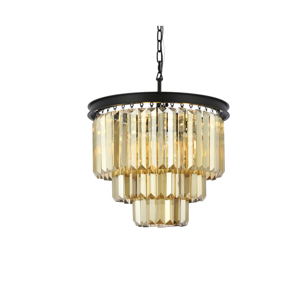 Sydney 9 light Matte Black Chandelier Golden Teak (Smoky) Royal Cut Crystal. Picture 2