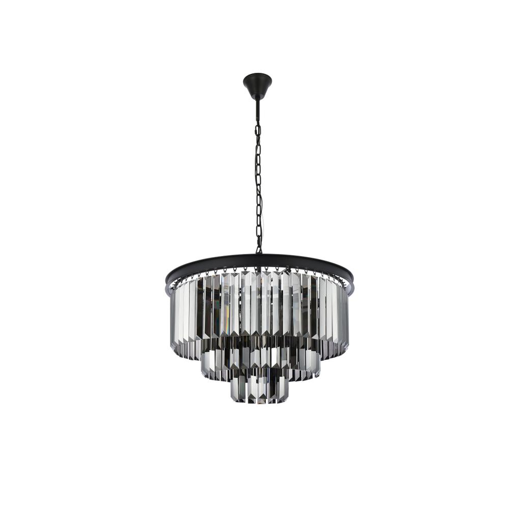 Sydney 9 light Matte Black Chandelier Silver Shade (Grey) Royal Cut Crystal. Picture 6