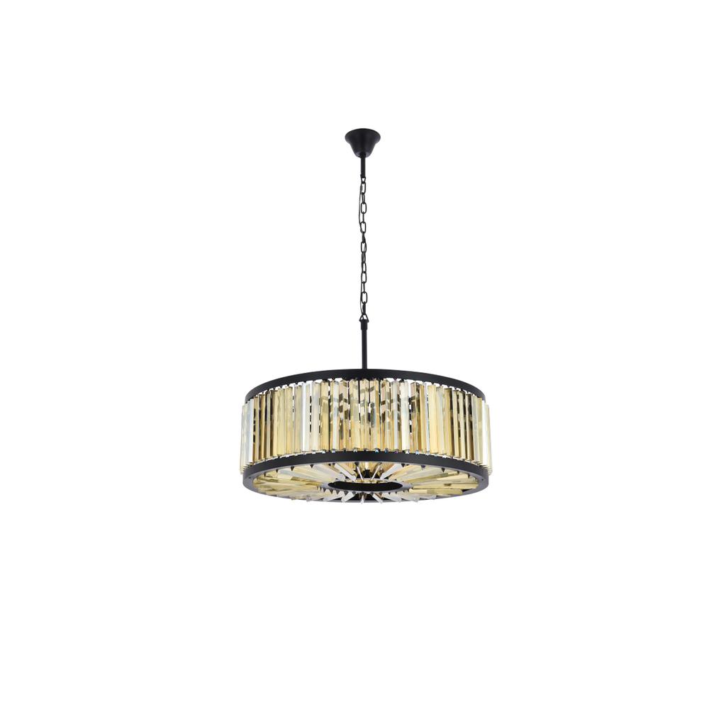 Chelsea 10 light Matte Black Chandelier Golden Teak (Smoky) Royal Cut Crystal. Picture 6