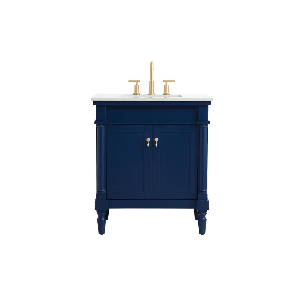 30 inch Single Bathroom vanity in Blue with ivory white engineered marble. Picture 1