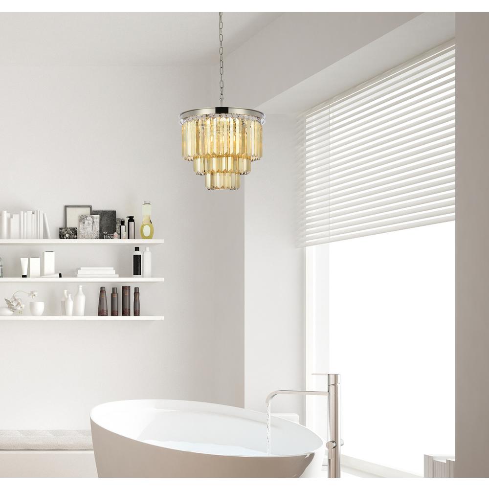 Sydney 9 light polished nickel Chandelier Golden Teak (Smoky) Royal Cut Crystal. Picture 8