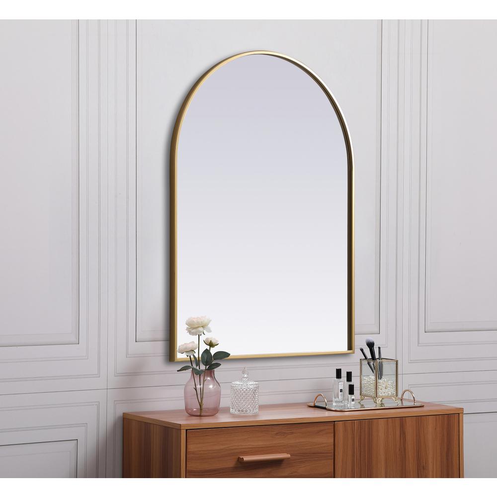 Metal Frame Arch Mirror 27x36 Inch in Brass. Picture 4