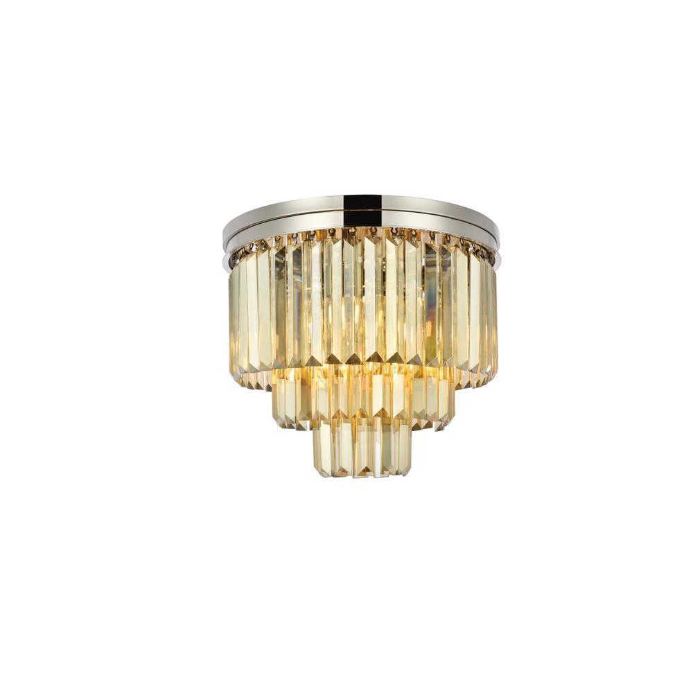 Sydney 9 light polished nickel Flush Mount Golden Teak (Smoky) Royal Cut Crystal. Picture 1