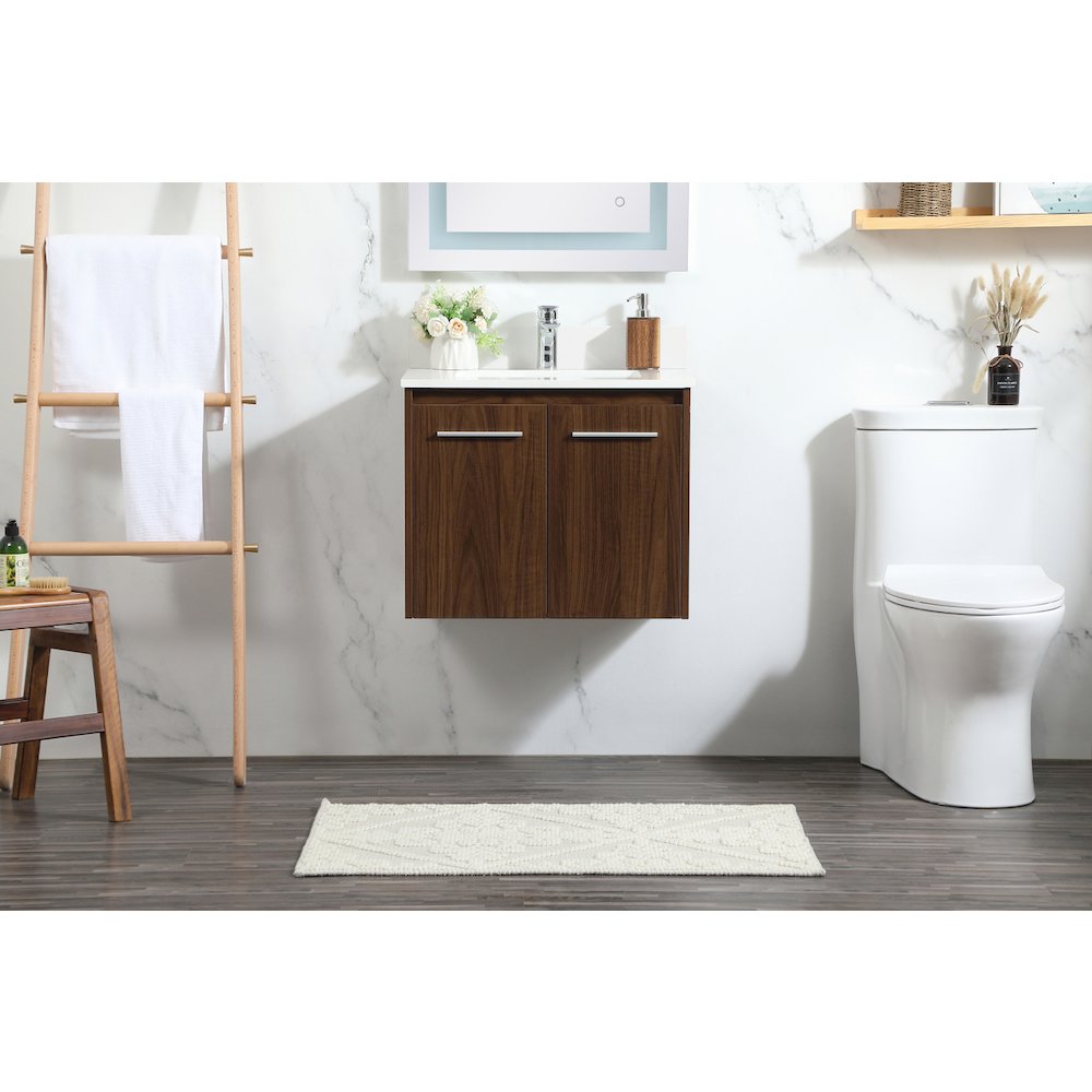 24 Inch Single Bathroom Vanity In Walnut With Backsplash. Picture 2