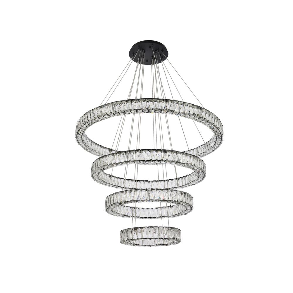 Monroe 41 inch LED four ring chandelier in black. Picture 6
