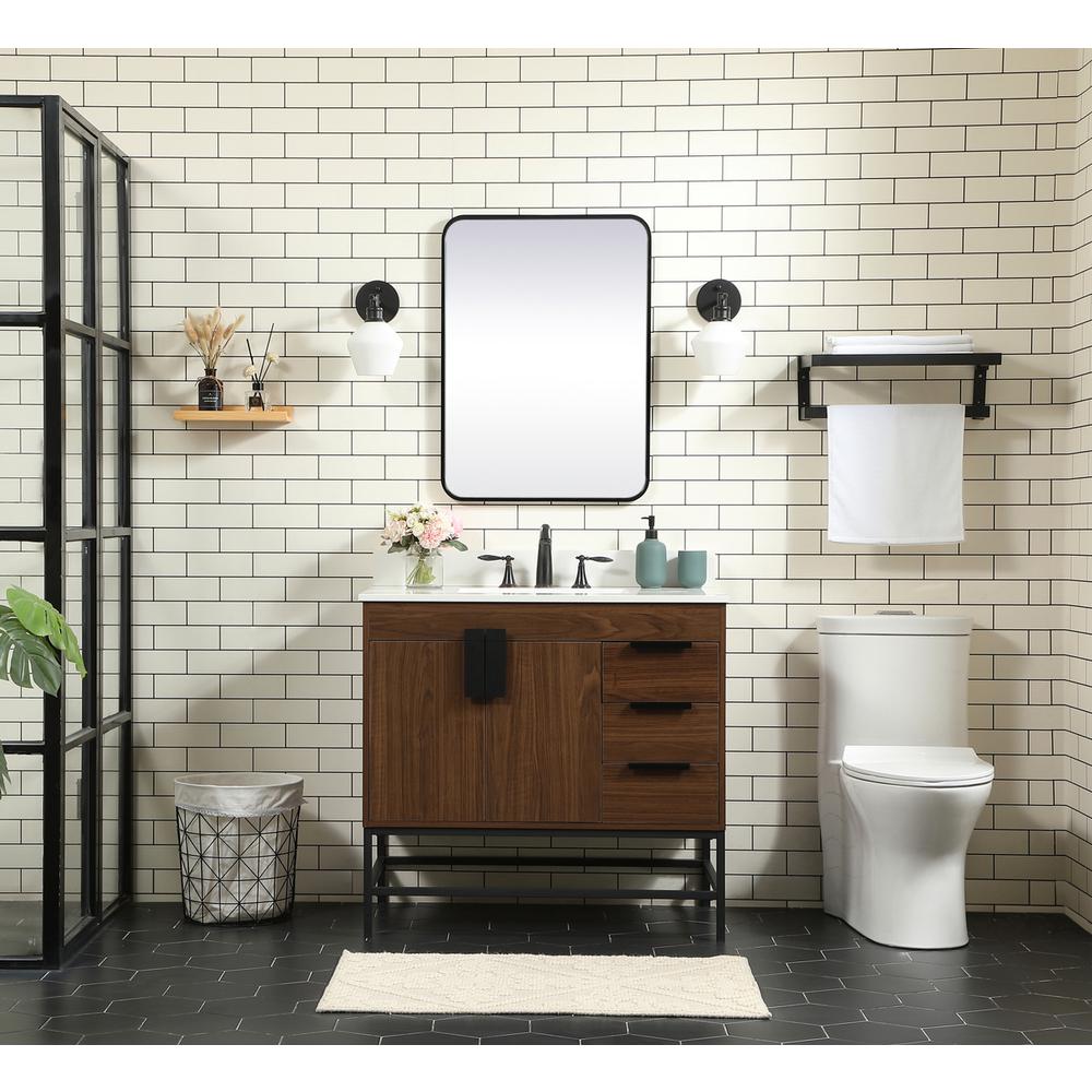 36 inch Single bathroom vanity in walnut with backsplash. Picture 4