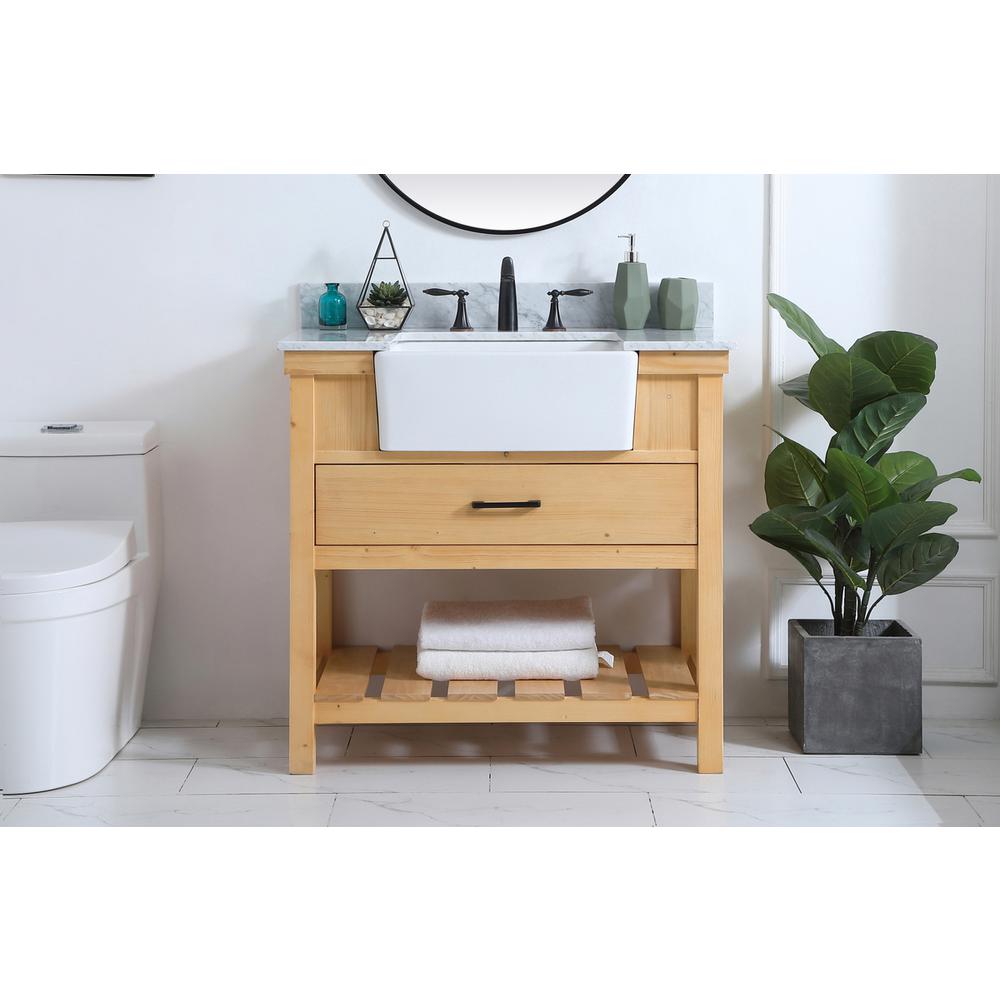 36 inch Single bathroom vanity in natural wood with backsplash. Picture 14