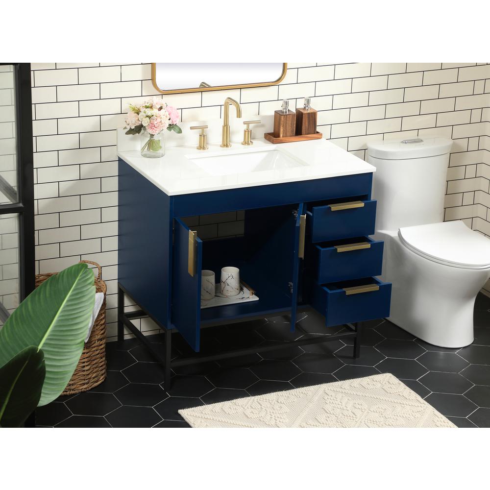 36 inch Single bathroom vanity in blue with backsplash. Picture 3