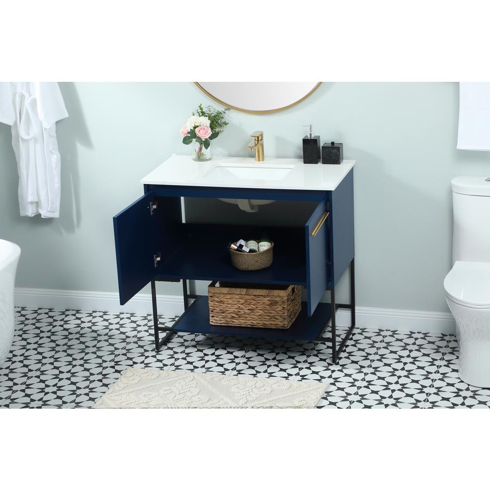 36 inch Single bathroom vanity in blue. Picture 3