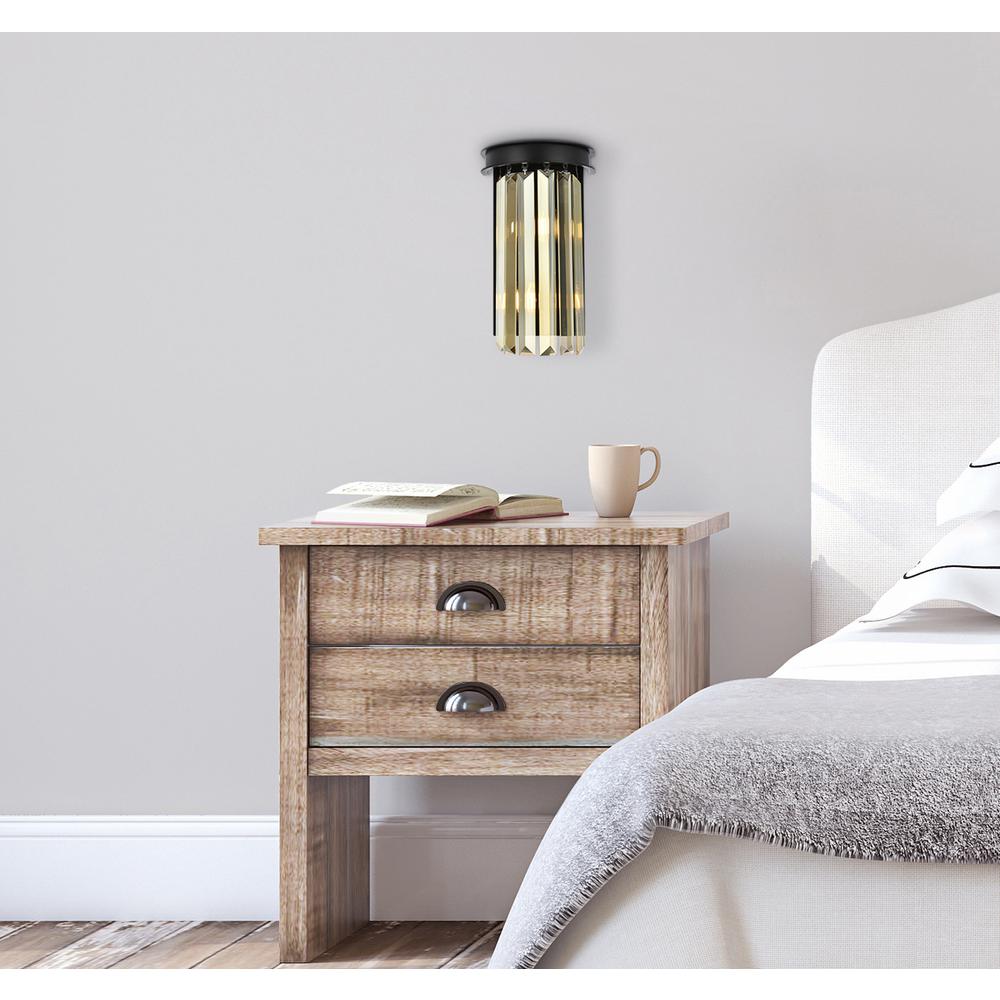 Sydney 2 light Matte Black Wall Sconce Golden Teak (Smoky) Royal Cut Crystal. Picture 7