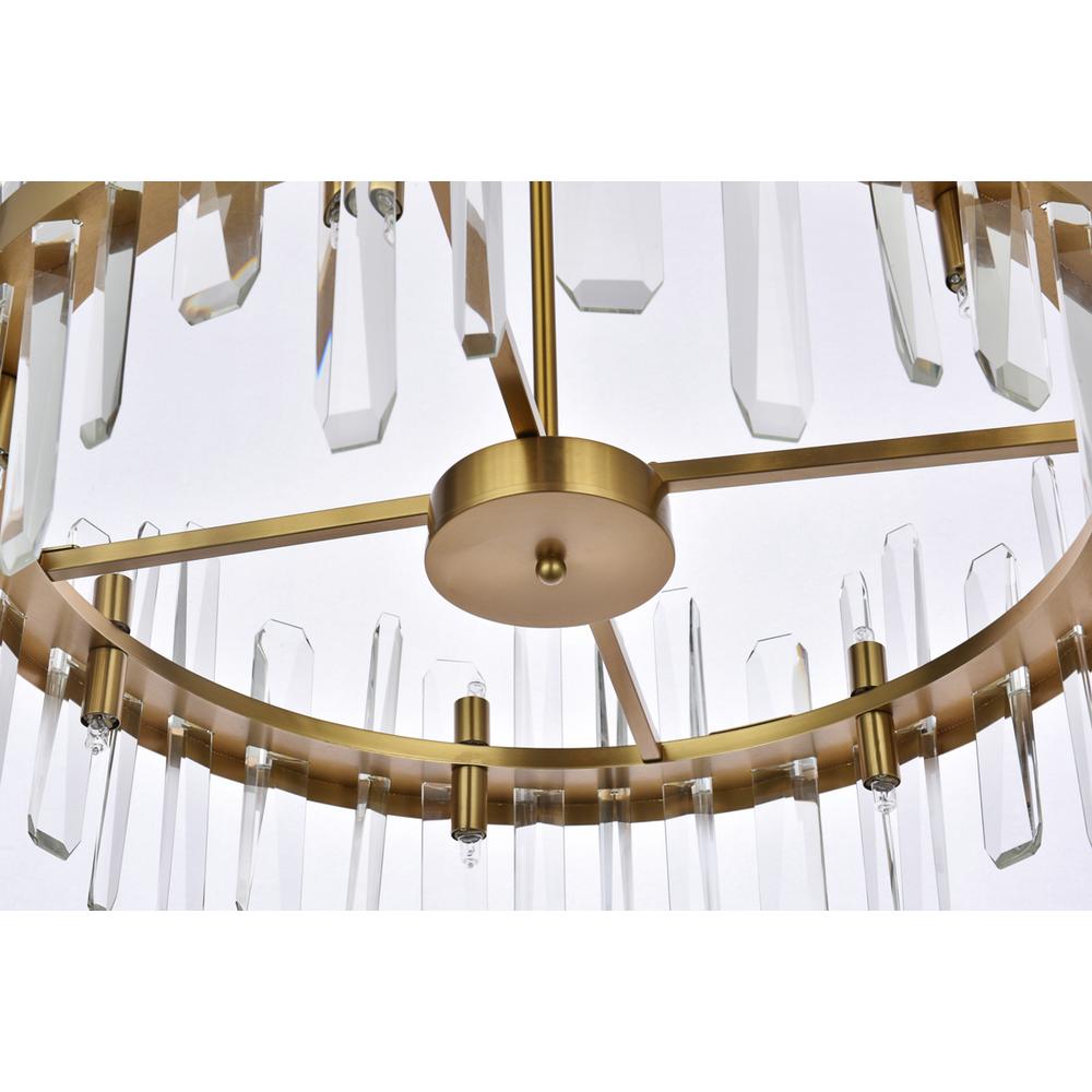 Serena 25 inch crystal round pendant in satin gold. Picture 4