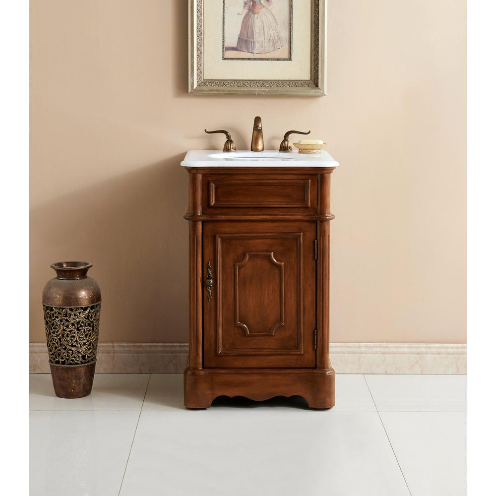 21 inch Single Bathroom vanity in Teak with ivory white engineered marble. Picture 8
