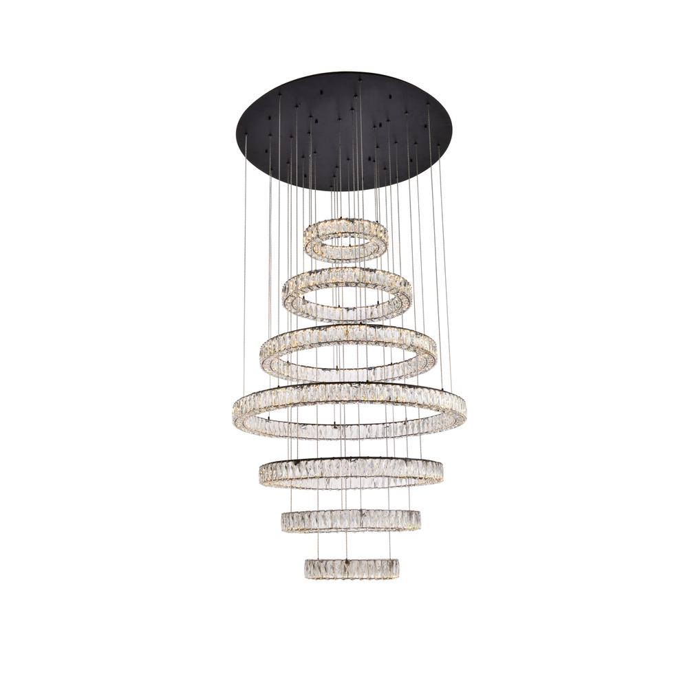 Monroe 40 inch LED seven ring chandelier in black. Picture 1