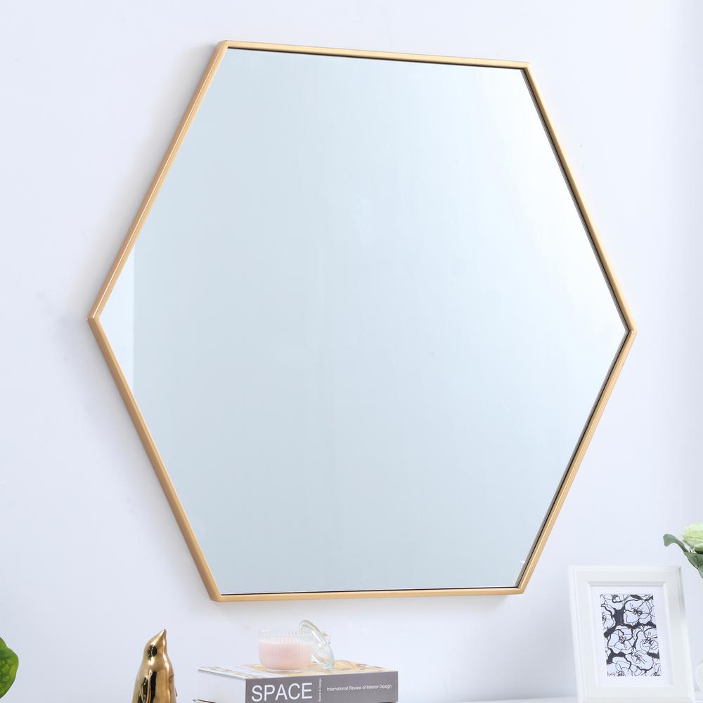 Metal frame hexagon mirror 41 inch in Brass. Picture 7