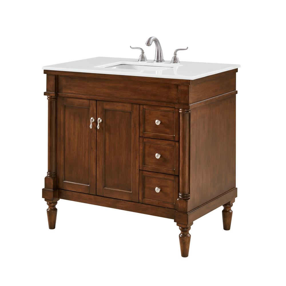 36 inch Single Bathroom vanity in Walnut with ivory white engineered marble. Picture 2