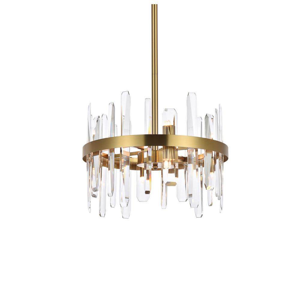 Serena 16 inch crystal round pendant in satin gold. Picture 2